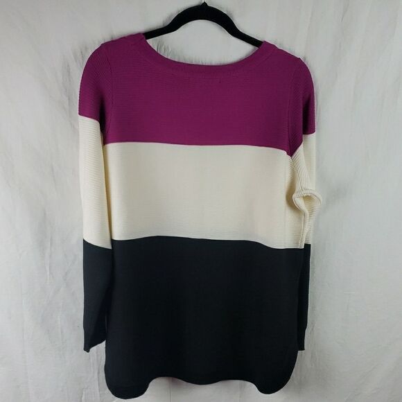Cyrus Women's 1X Purple White & Black Colorblock Sweater - Picture 5 of 7